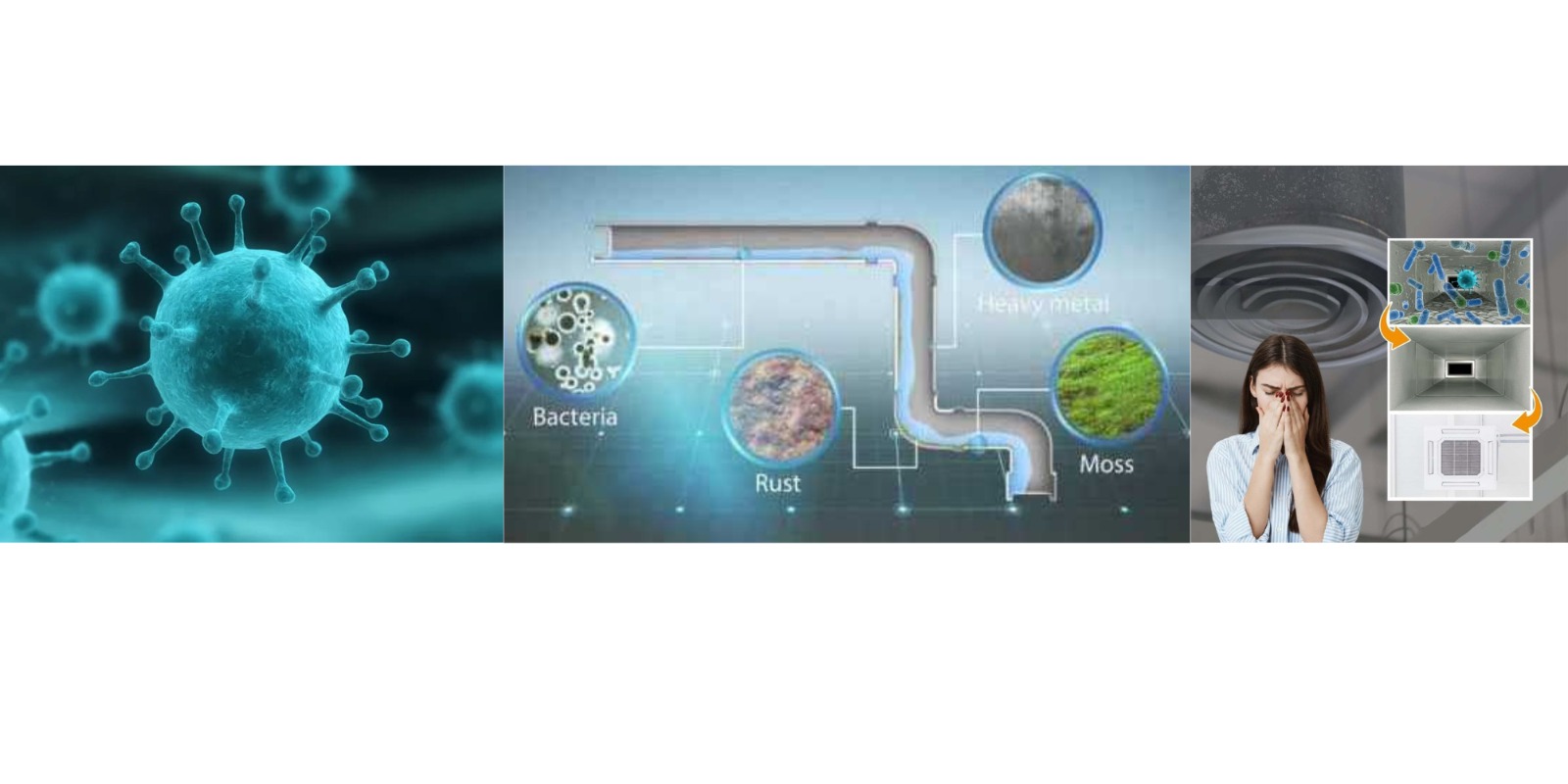 Air duct bacteria rust and mold contamination